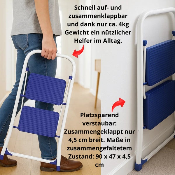Zusammenklappbare Trittleiter mit zwei Stufen