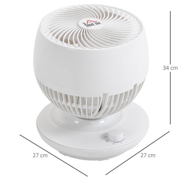HOMCOM Tischventilator Ventilator 90° Kippfunktion 90° Schwenkbar 70° Oxidation Umluftventilator Lüfter 3 Geschwindigkeitsstufen Kunststoff ABS Ø27 x 34H cm