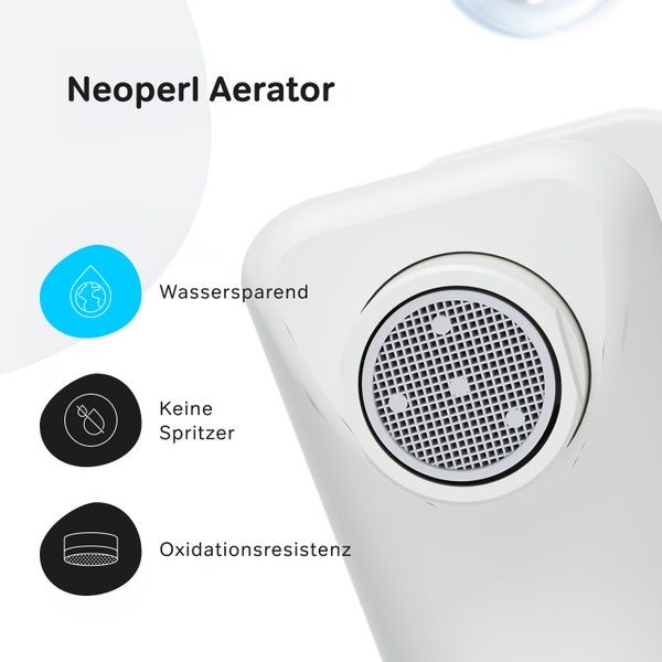 Neoperl Wasserspar-Strahlregler mit den Vorteilen wassersparend, keine Spritzer und Oxidationsresistenz