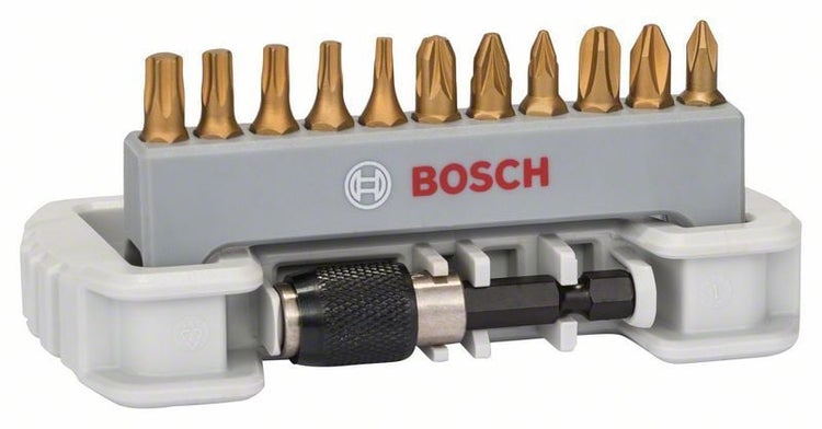 Bosch Logo Bitset mit verschiedenen Schrauberbits und Bithalter