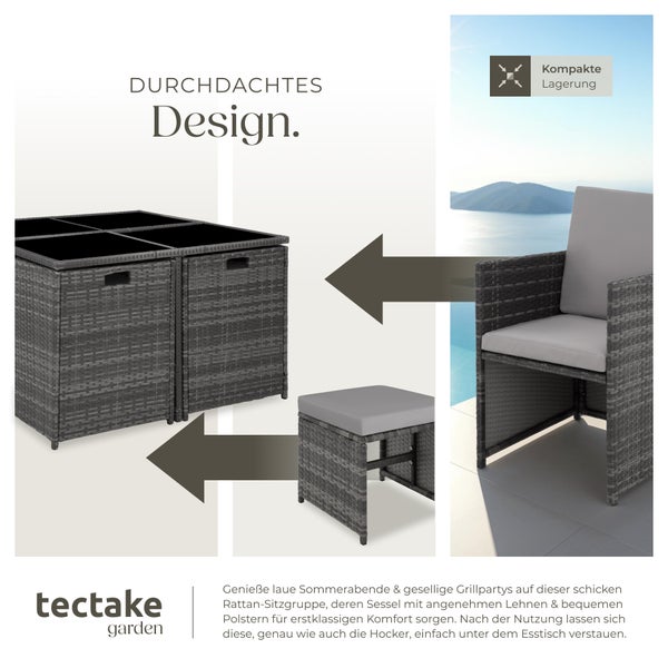 Rattan Sitzgruppe tectake Bilbao zusammenschiebbar, inklusive Schutzhülle für 4 bis 8 Personen grau
