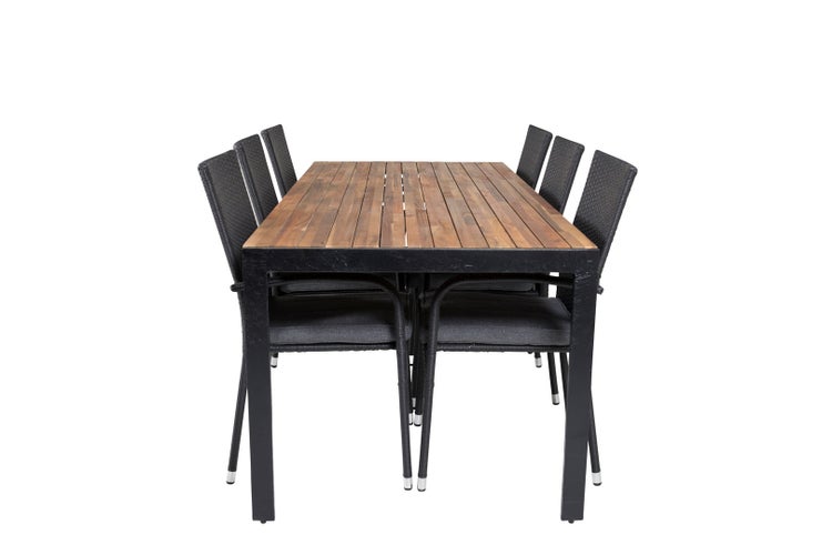Bois Gartenset Tisch 90x205cm und 6 Stühle Anna schwarz, natur. 90 X 205 X 76 cm