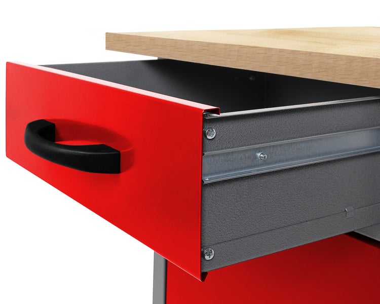 Ondis24 Werkbank Werner 120 cm rot, 2 Schieber, 2 Türen