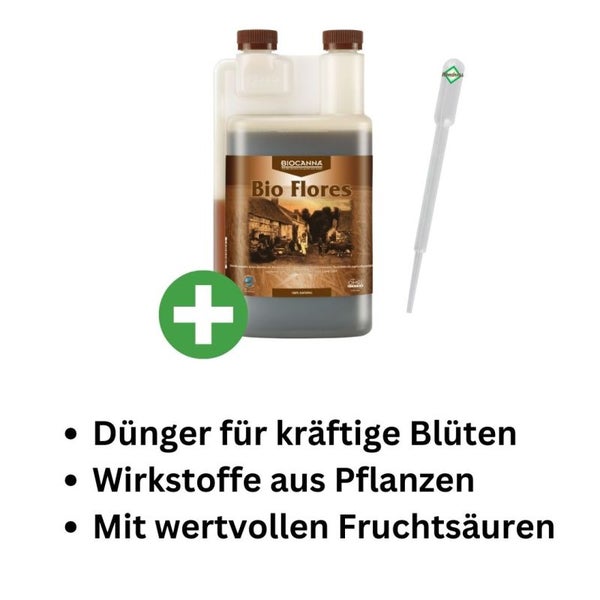 Canna Bio Flores 1 Liter – 100% Biologischer Dünger für die Blütephase – Ideal für Tomaten, Orchideen & viele Pflanzen – Unterstützt kräftige Blütenbildung und nachhaltiges Wachstum – Präzise Dosierung mit Pipette