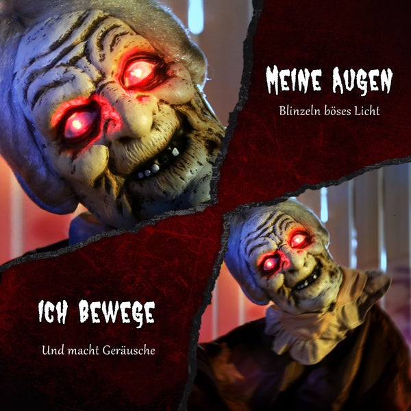 Animierte Horror Oma Dekoration mit leuchtenden Augen