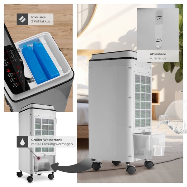 Klimagerät tectake Notos Touch-Bedienfeld mit LED-Beleuchtung, inklusive Fernbedienung mobil, mit drehbaren Lamellen weiß