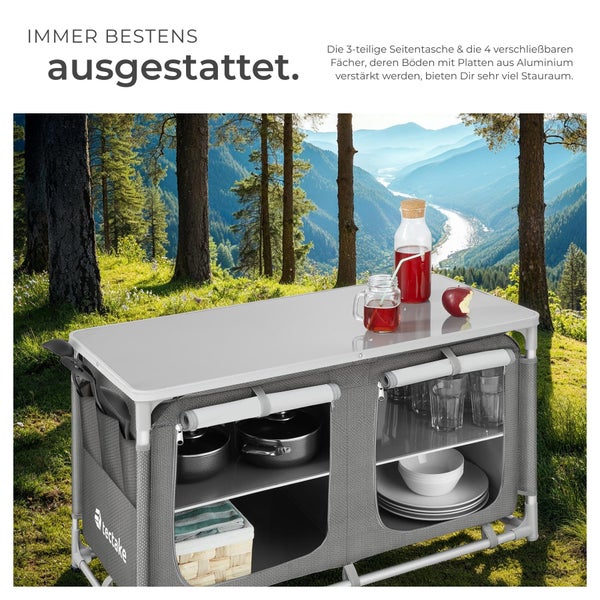 Campingschrank Komfort mit 4 Fächern tectake  97 x 47,5 x 56,5 cm faltbar grau