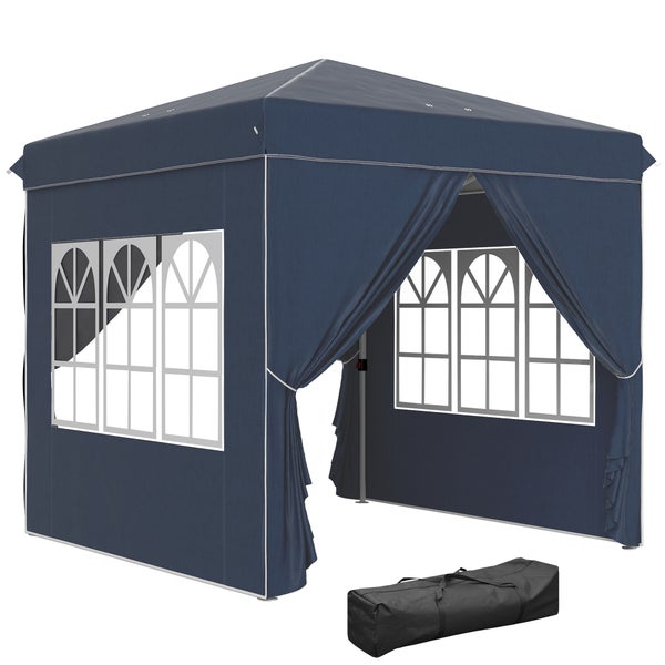 Outsunny Pavillon 2,5x2,5m, wasserabweisend Stabil Winterfest Pop-up Faltpavillon, UV Schutz 50+, Faltbar Partyzelt Gartenzelt mit 4 Seitenteilen Tasche Gartenpavillon für Camping Garten, Dunkelblau