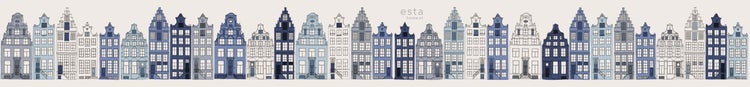 ESTAhome XXL-Tapetenbordüre Amsterdamer Grachtenhäuser Blau - 50 x 400 cm - 157713