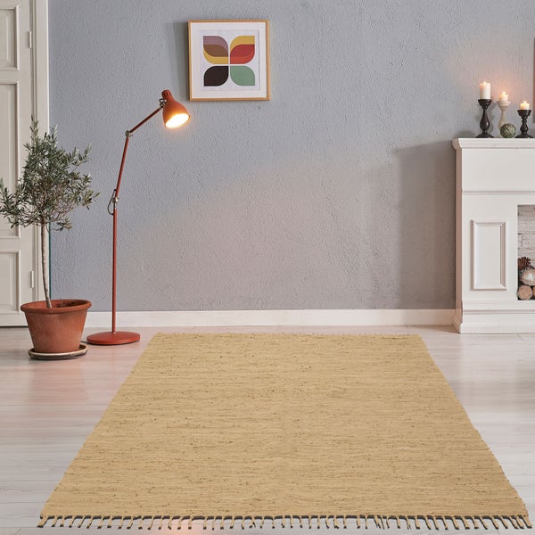 Handgewebter Fleckerlteppich aus Baumwolle Chindi Natural 70x140 cm