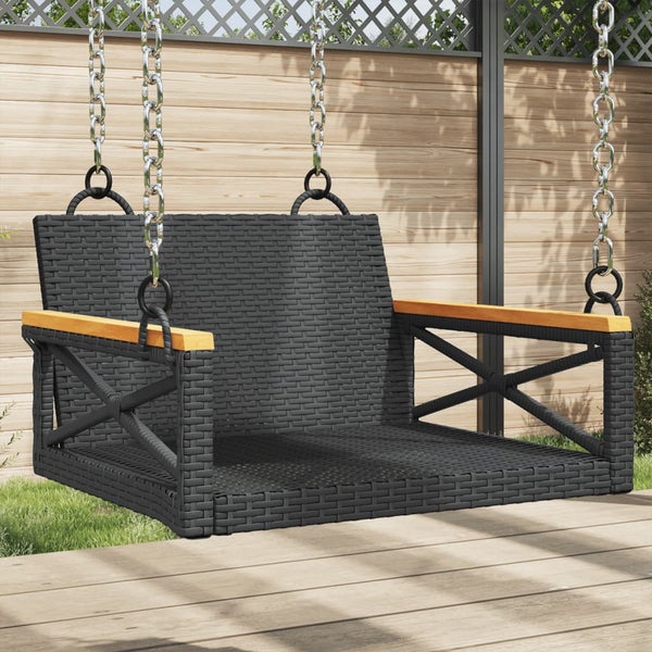 Gartenschaukel aus Rattan mit Holzarmlehnen