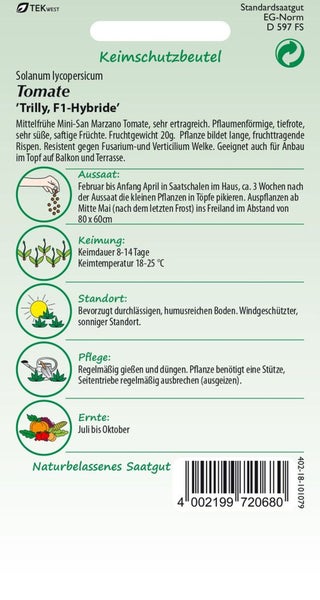 Tomatensamen Trilly F1-Hybride auf einer Saatguttüte
