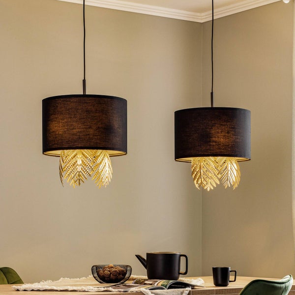 Lucande Pendelleuchte Malviras (Design, Modern) in Schwarz aus Textil (6 flammig E27) - Design-Hängeleuchte Esstischlampe Hängelampe Hängeleuchte Wohnzimmerleuchte