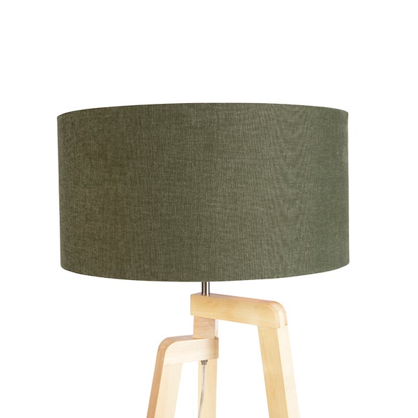 Stehleuchte mit Holzfuß und Stoffschirm