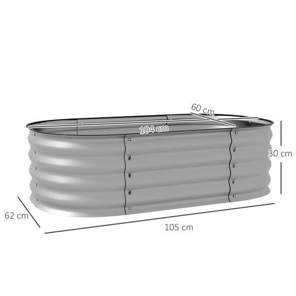 Outsunny Hochbeet Metall, Pflanzkasten, Gemüsebeet, DIY Blumenkasten mit offenem Boden, Kräuterbeet für Garten, Balkon, Silber 105 x 62 x 30 cm