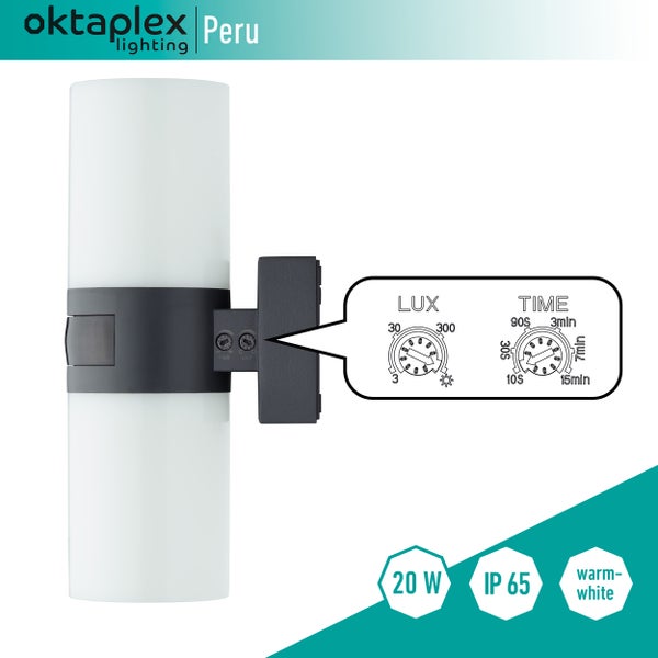 Aussenlampe mit Bewegungsmelder Aluminium 3000K Warmweiß IP65 20W Außenbeleuchtung Wandlampe mit Sensor Anthrazit