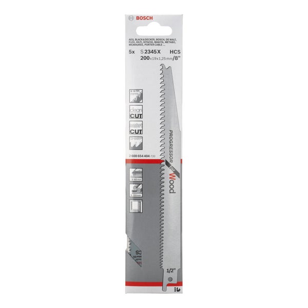 Bosch Säbelsägeblatt Set, fünf Stück, S2345X, HCS, 200x19x1,25 Millimeter, 8 Zoll