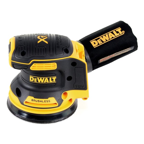 DeWalt Akku-Exzenterschleifer 18 Volt mit bürstenlosem Motor und Staubbeutel.