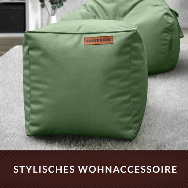 Grüner Sitzwürfel und Sitzsack der Marke Green Bean auf einem Teppich