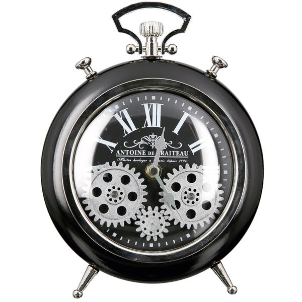 Stand-/ Tischuhr GILDE Dekoration Höhe 25cm Breite 18,5cm schwarz Glas, Metall
