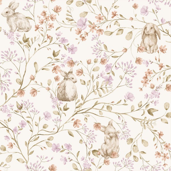 Tapete mit Hasen und Blumenmuster