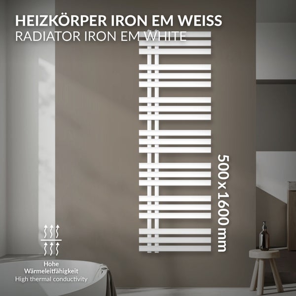 ECD Germany Iron EM Design Badheizkörper - 500 x 1600 mm - Weiß - Designheizkörper Paneelheizkörper Heizkörper Handtuchwärmer Handtuchtrockner Heizung Radiator