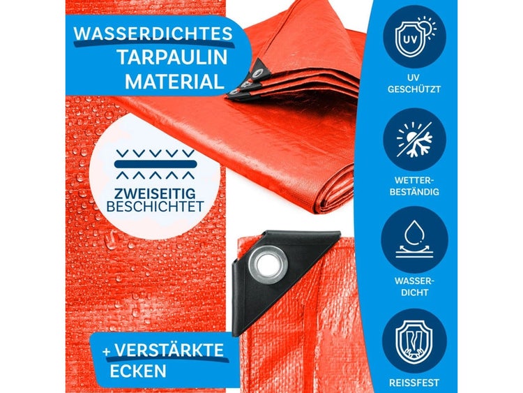 FLOORDIREKT Abdeckplane - Wasserdichte Plane - mit Ösen - Schutzplane - 240 g/m² - 3 x 5 m - Orange