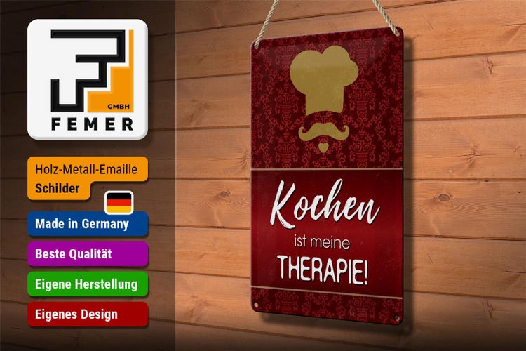 Blechschild Spruch 20x30cm Kochen ist meine Therapie