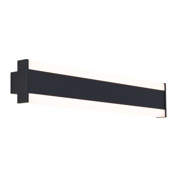 Moderne, längliche LED-Wandleuchte aus Metall und Kunststoff in Schwarz und Weiß.