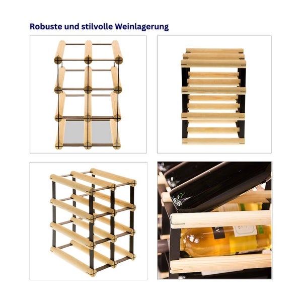 PROREGAL Modulares Weinregal Vinotega Mod Metal HxBxT 32,5 x 22,5 x 24,5 cm 2 x 3 Flaschen Massives Kiefernholz Natur