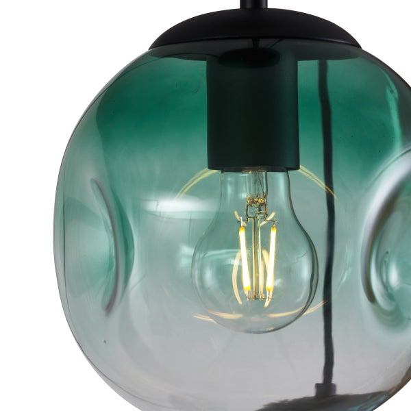 Art-Deco-Pendelleuchte Schwarz mit Blauem Glas 3-flammig - Douglass