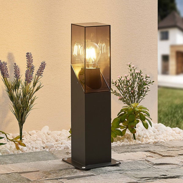 Lucande Außenleuchte Fiola (spritzwassergeschützt (Modern) in Schwarz aus Aluminium (1 flammig, E27) - Wegeleuchte Pollerleuchte Wegelampe Sockelleuchte