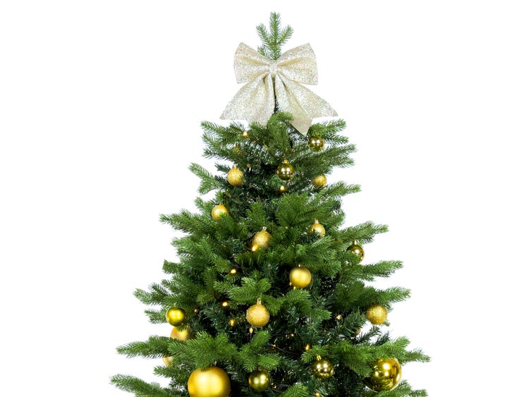 Dekorierter künstlicher Weihnachtsbaum mit 73 Ornamenten GOLDEN CHRISTMAS II 210 cm Baum mit Ständer und Christbaumschmuck