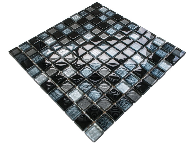 Glasmosaik auf Netz für Bad und Küche 30cm x 30cm  - Black Jeans