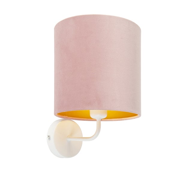 Vintage Wandlampe weiß mit rosa Veloursschirm - Matt