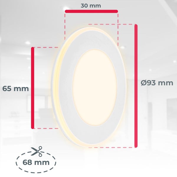 Einbaustrahler 68mm 6er Set - 230V, 4,9W, 425ml, LED, Nachtlichtring, warmweiß, weiß