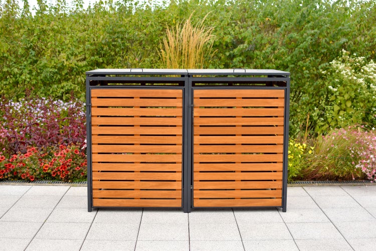 Mülltonnenabdeckung Set für zwei Mülltonnen, 240 Liter, Aluminium/Eukalyptus