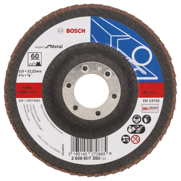 Bosch Fächerschleifscheibe Expert for Metal 115 22,23 60 gerade Glasgewebeteller - 2608607350