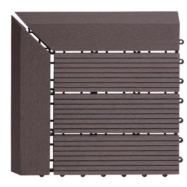 Eckstück und Abschlussleiste in Anthrazit für Terrassenfliesen aus Holz-Kunststoff-Verbundwerkstoff mit Klicksystem.