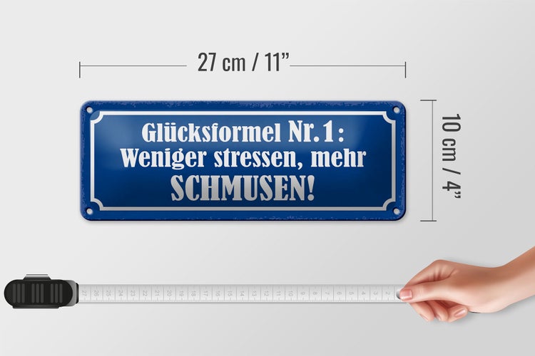 Blechschild Spruch 27x10cm weniger stressen mehr schmusen Dekoration