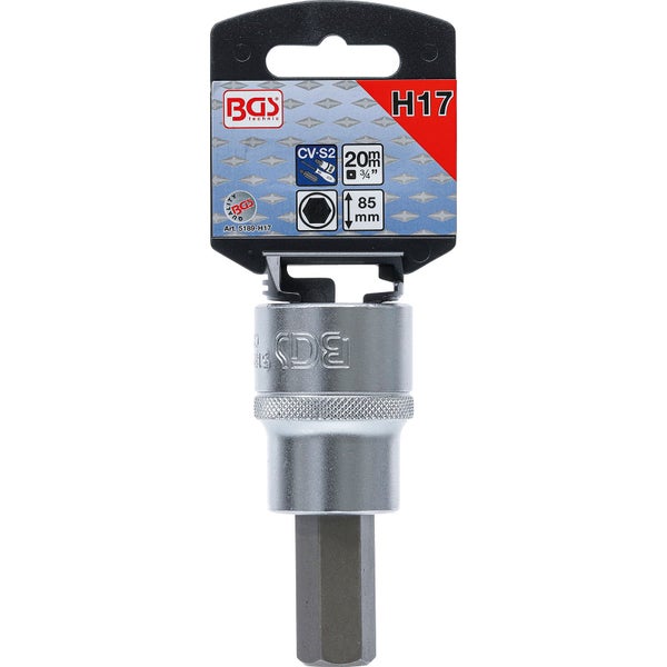 BGS technic Innensechskant-Steckschlüssel H17, 20 Millimeter, Dreiviertel Zoll, 85 Millimeter
