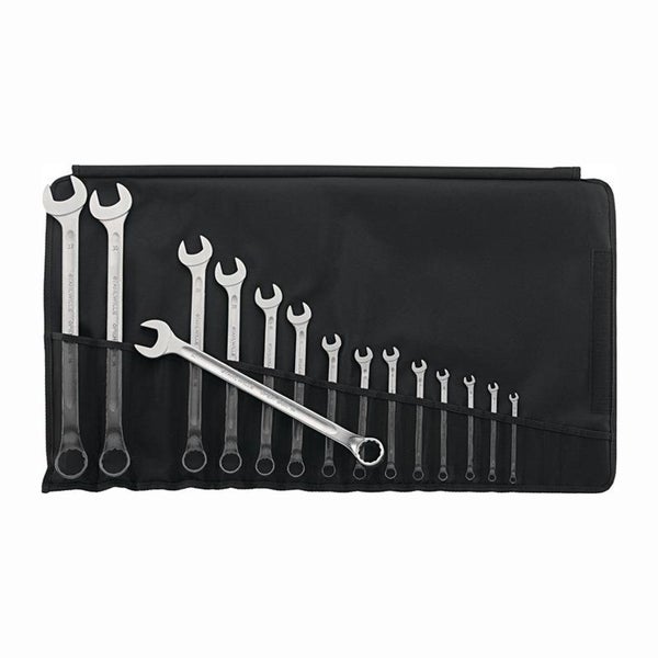 Satz Gabelringschlüssel in schwarzer Stofftasche