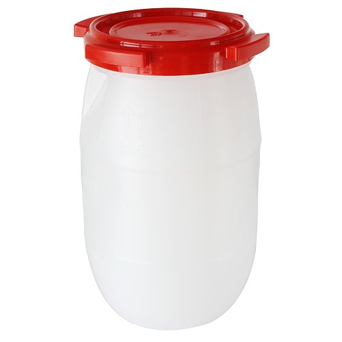 PROREGAL Mehrzweckfass aus Kunststoff mit rotem Deckel 30L