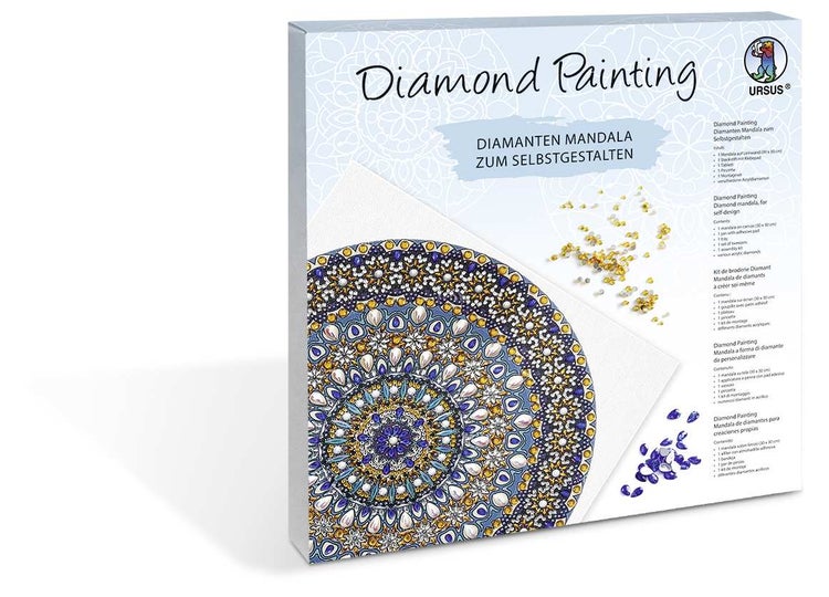 URSUS ErwachsenenBastelsets Diamond Painting Diamanten Mandala, blau/weiß/gelb (Set 2)