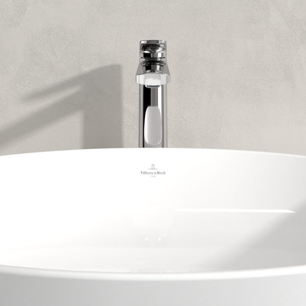 Villeroy & Boch Oasis Waschtischarmatur erhöht, ohne Ablaufgarnitur, Wasserhahn Bad mit Keramikkartusche, Waschbeckenarmatur wassersparend, Auslauf Höhe 245mm, rund, Chrom