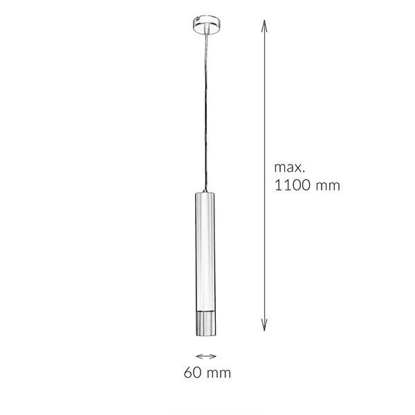 Technische Zeichnung einer Hängeleuchte mit den Maßen 60 mm Durchmesser und maximal 1100 mm Länge.