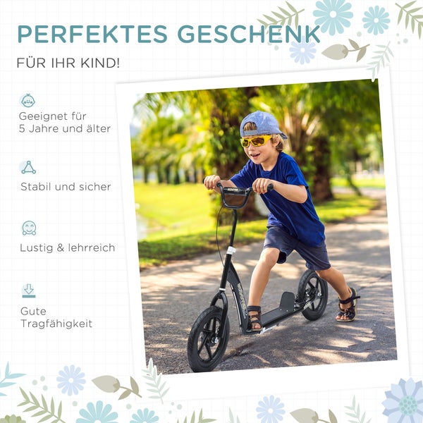 HOMCOM Kinderroller, L120 x B52 x H80-88 cm, Stahl, PVA, EVA, Schwarz