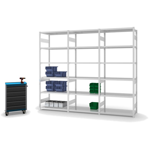 PROREGAL Fachbodenregal Stecksystem T-Profil Medium-Duty Grundregal HxBxT 250 x 100 x 50 cm 6 Ebenen Fachlast 230 kg Beidseitig Nutzbar Lichtgrau