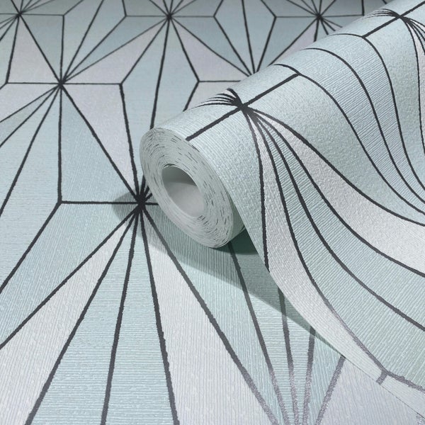 Tapete Grün Silber Grafisch Modern für Wohnzimmer Schlafzimmer MADE IN GERMANY 10,05 x 0,53m