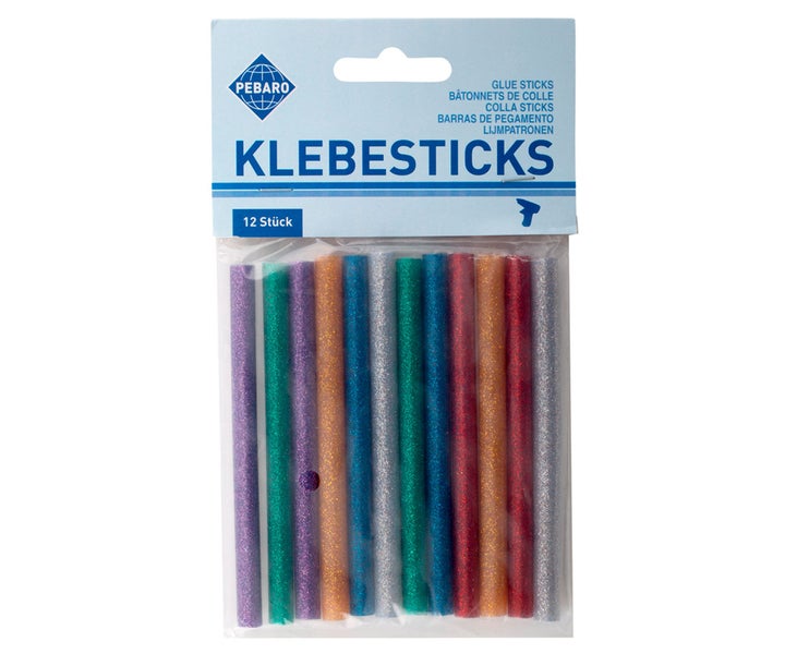Pebaro Klebesticks für Heißklebepistole, 12 Stück mit Glitzer-Effekt in verschiedenen Ausführungen